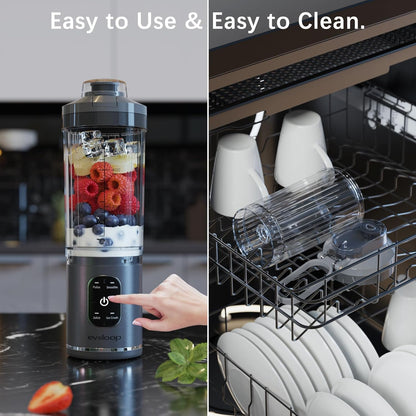 Skiennix Personal Blender - Portable Smoothie Maker with 4 Programs | Cordless USB-C Rechargeable, 18 oz