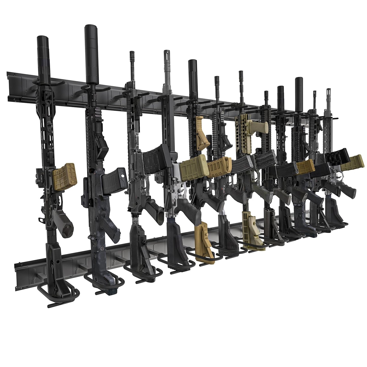 Upbci Gun Rack Wall Mount, Aluminium Alloy Gun Racks for Wall, Adjustable 4/8/12 Slot Indoor Gun Racks Securely Hold Shotguns Rifles Rack