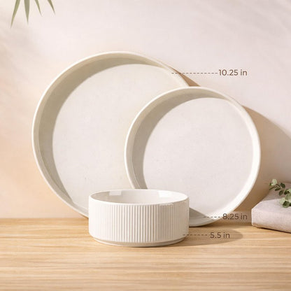 GBHOME Stoneware Dinnerware Sets for 6, 18 Pieces Ceramic Ribbed Plates and Bowls Set, Reactive Glaze Stackable Plate Sets, Scratch Resistant Dishes, Microwave & Dishwasher Safe