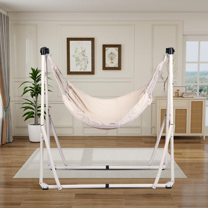 2 in 1 Hammock with Stand - Portable Hammock & Swing Chair, No Tools Assembly, with Carry Bag, Indoor Outdoor for Patio, Garden, Camping, Apartment (White)
