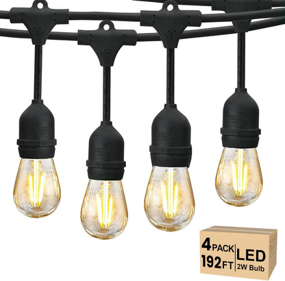 Svater 192 FT Outdoor String Lights 2W + 120 FT Patio Light with 63 Shatterproof LED Bulbs