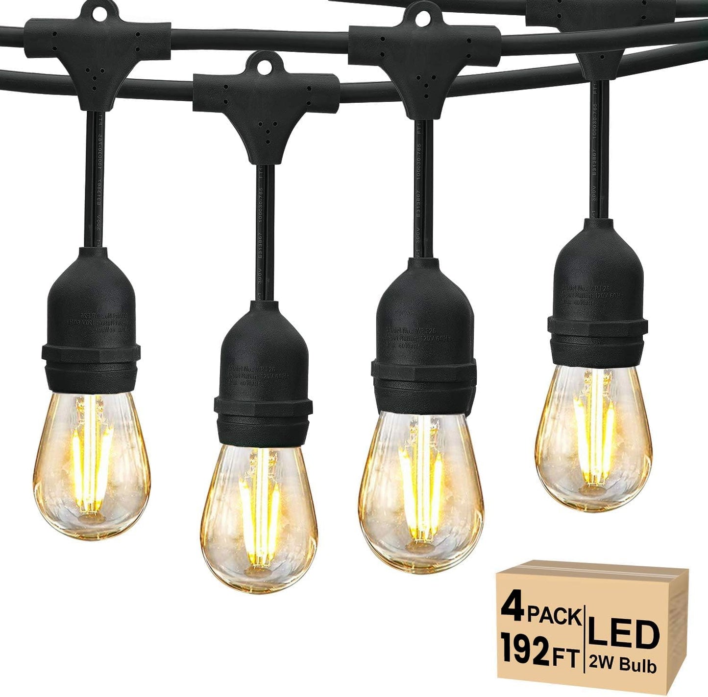 Svater 192 FT Outdoor String Lights 2W with Landscape Lighting Low Voltage 10 Pack, Patio Light for Outside Warm White