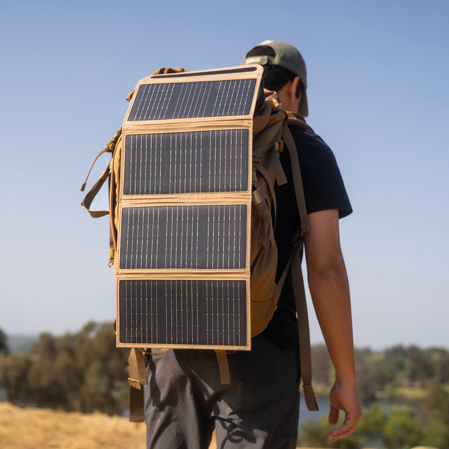 NESTOUT Portable Solar Panel, USB-C and USB-A Ports, 28W Solar Charger for Camping, Water Repellent Ripstop Nylon, Foldable Compact Design, Digital Ammeter, Adjustable Stand, Beige (4 Panel)