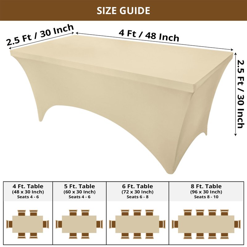 Utopia Kitchen Spandex Tablecloth 10 Pack [8FT, Champagne] Tight, Fitted, Washable and Wrinkle Resistant Stretch Table Cloth Rectangle Cover for Trade Show, Weddings & Parties [96Lx30Wx30H Inch]