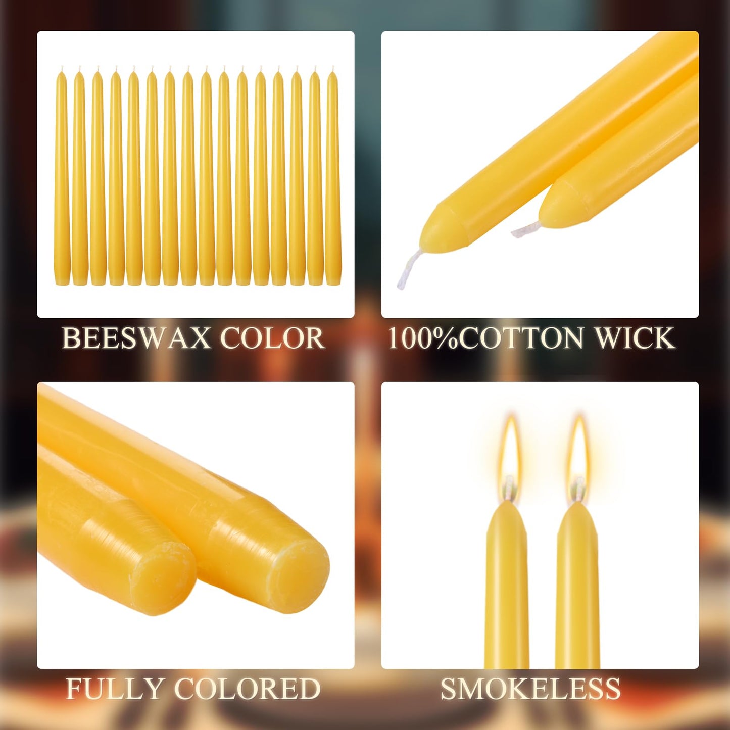 MTLEE 16 Pcs 10 Inch Long Tapered Candle Stick Bulk Smokeless Unscented Burning Candlestick Paraffin Wax with Cotton Wick for Valentine's Day Baby Shower Wedding Holiday Party Church (Yellow)