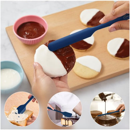 HOTEC 600℉ Heat Resistant BPA-Free Silicone Rubber Spatula Set, Kitchen Cooking Spatulas, Baking, Mixing, for Non Stick Cookware, Dishwasher Safe, Classic Blue Set of 5