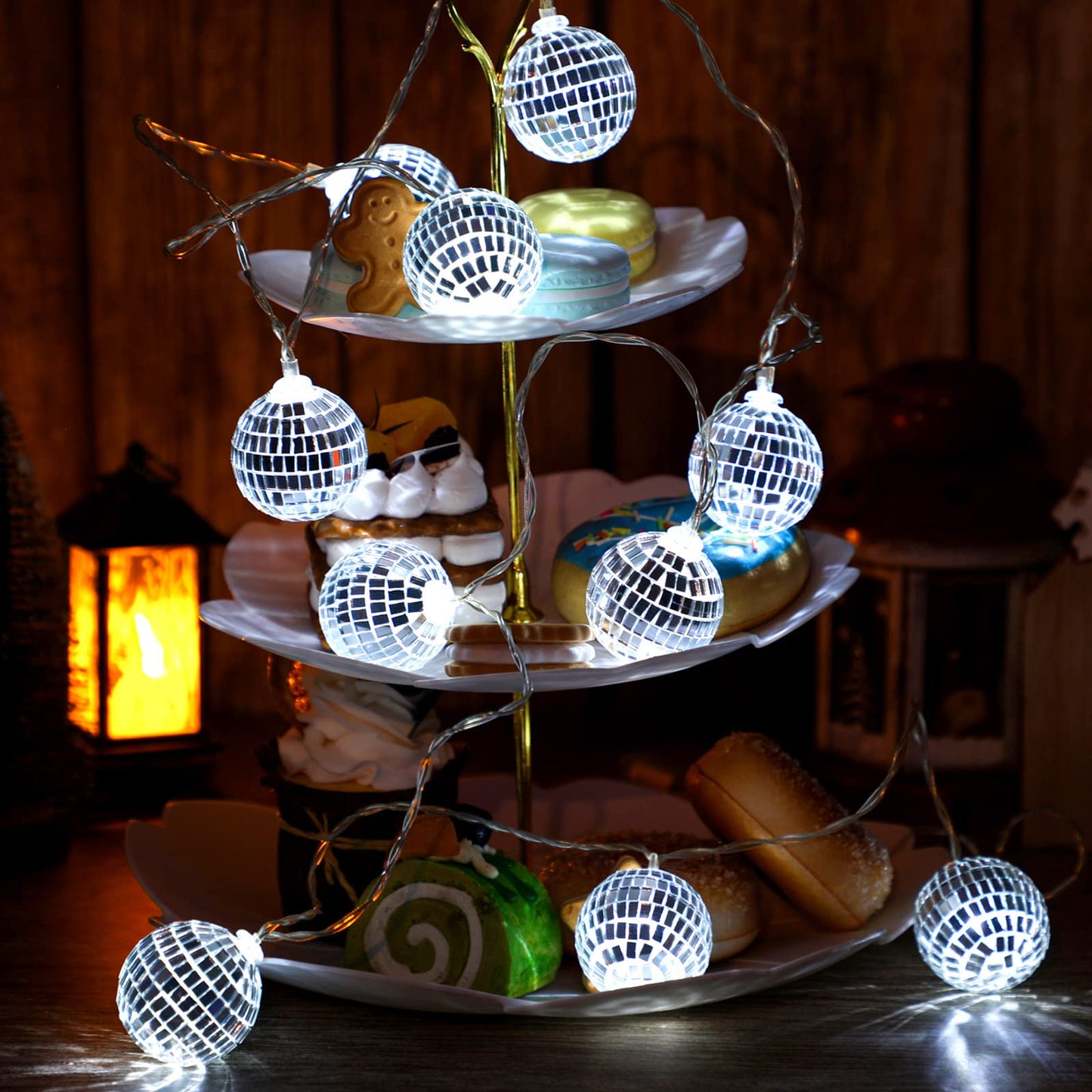 Zhanmai Disco Ball String Lights - 30 LED Mini Mirror Balls, 1.97 Inch, Silver, Model Zhanmai-Lights-48JCDR, Perfect for 70s