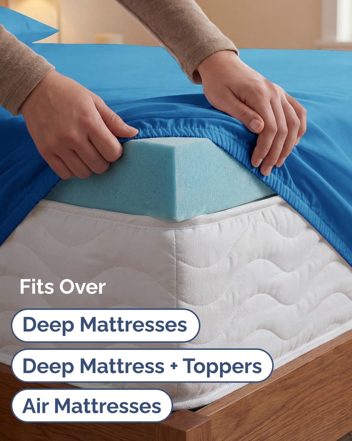 Skiennix Extra Deep Twin XL Sheet Set - 4-Piece Breathable Cooling Bedding - Soft, Wrinkle-Free Royal Blue