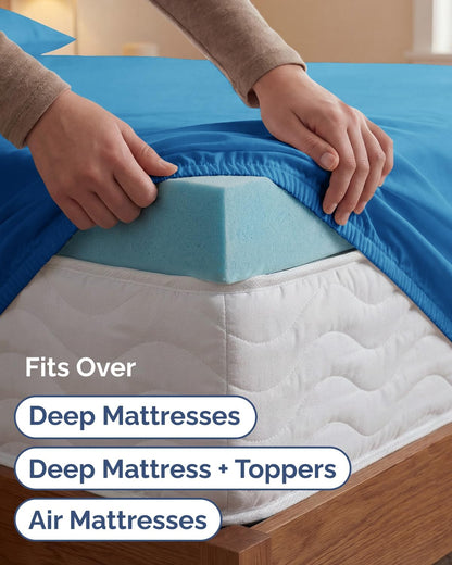 Skiennix Extra Deep Twin XL Sheet Set - 4-Piece Breathable Cooling Bedding - Soft, Wrinkle-Free Royal Blue