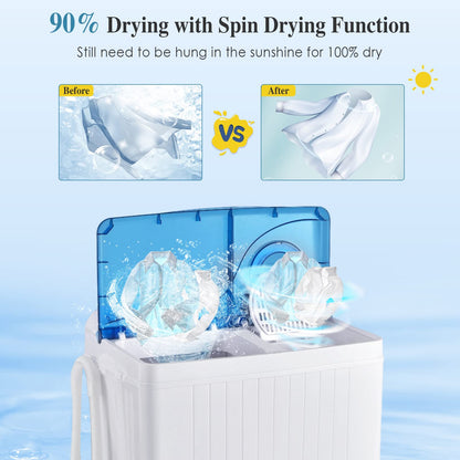 Giantex Portable Washing Machine, 26lbs Washer and Spinner Combo,18 lbs Washing 8 lbs Spinning, Built-in Drain Pump, w/Timer Control, Dorm Apartment Twin Tub Mini Laundry Washer Blue White