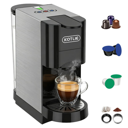 KOTLIE Espresso Coffee Machine,Single Serve Coffee Maker for K*CUP/NES* ORIGINAL/DOLC* GUS*O/ESE 44mm and GROUND COFFEE, 513HF （Black）