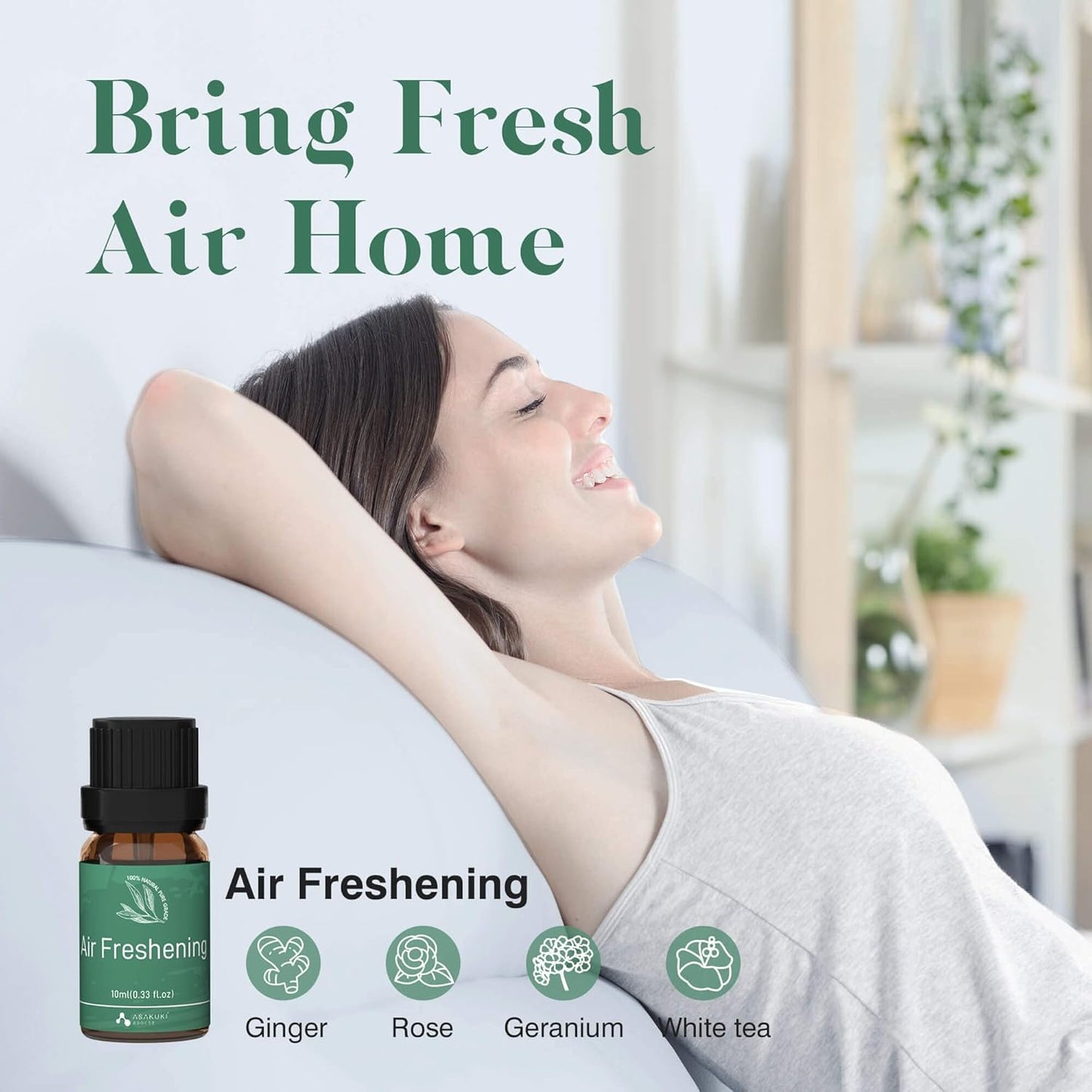 ASAKUKI Essential Oil Blends, Essential Oils for Diffusers for Home, Well-Being Kit- Calm Mind, Sweet Dreams, Happy, Relax, Air Freshening, Immunity for Aromatherapy, Humidifiers, Massage, 6x10ml