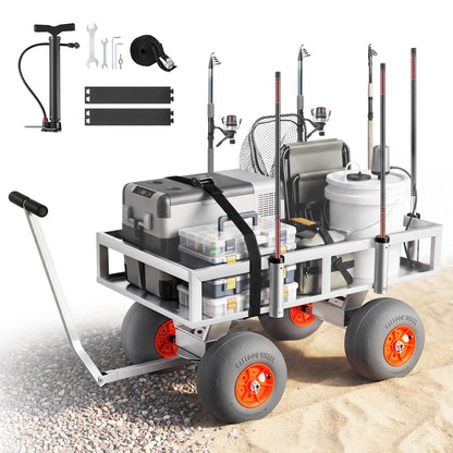 VEVOR Beach Fishing Cart, 350 lbs Load Capacity, Fishing Cart with Heavy-Duty Aluminum Alloy Frame, 13-Inch All-Terrain PU Balloon Tires, 6 Rod Holders, for Outdoor Activities Camping Picnic