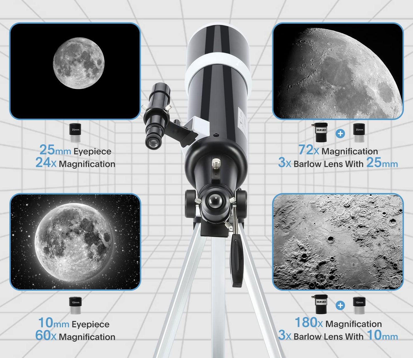 Koolpte Telescope for Adults & Beginner Astronomers - 80mm Aperture 600mm Fully Multi-Coated High Transmission Coatings with AZ Mount Tripod Phone Adapter, Carrying Bag, Wireless Control.