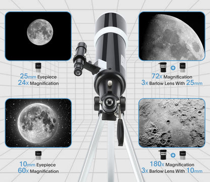 Koolpte Telescope for Adults & Beginner Astronomers - 80mm Aperture 600mm Fully Multi-Coated High Transmission Coatings with AZ Mount Tripod Phone Adapter, Carrying Bag, Wireless Control.