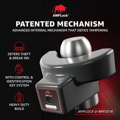 AMPLock U-BRP2516 2 5/16", Heavy Duty Trailer Lock for 2 5/16" Coupler, RV Camper Hitch Lock, Receiver Hitch Accessories, Fast Push System, Rust Resistant Finish, Long Term Outdoor Use