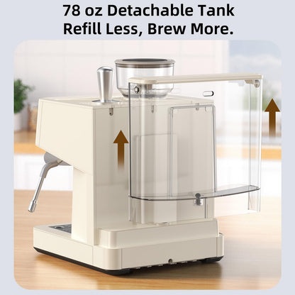 (2026 Upgrade) 15 Bar Espresso Machine with Built-in Anti-Clog Coffee Grinder, Expresso Coffee Machines with Milk Steam Wand/Frother/Tamping Tools,Espresso Maker with Grinder for Lattes-Almond