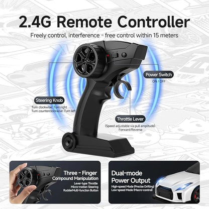 1/64 Scale RC Drift Car - 2.4GHz Half-Scale Remote Control 4WD High-Speed Mini Remote Control Car with Racing Lights (White)