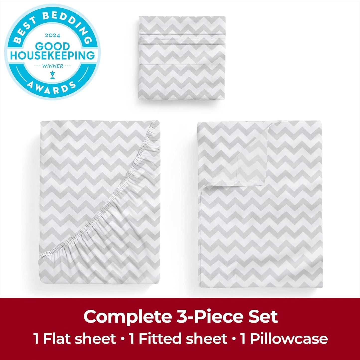 Mellanni Twin XL Sheets Set | 3-Piece Hotel Luxury Bedding - Extra Soft, Cooling, Stain Resistant (Chevron Gray)