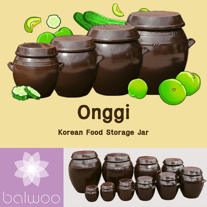 BALWOO 16 Liter(4.2 gal) Onggi Korean Traditional Clay Jar Ceramic Canister/Handmade Food Storage Container/Breathing Clay Pot Kimchi Fermentation Crock/Grain Rice Container