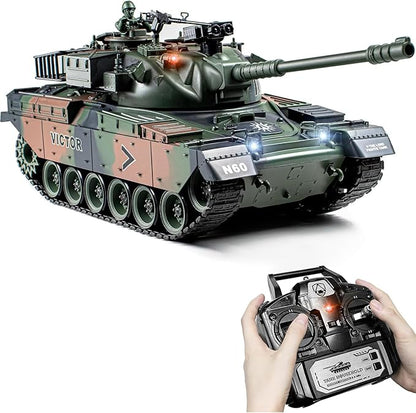 1:18 RC Tank 2.4Ghz US M60 Remote Control Tank Model Toys 15 Channel Battle Military Toy with Smoke Light Sound Volume Switch Army Toy for Adult and Kid