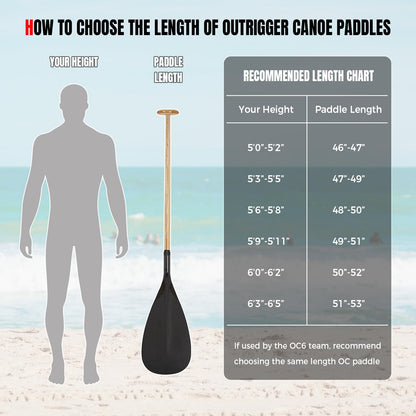 LINGVUM Hybrid Outrigger Canoe Paddle with Wooden Shaft and Carbon Fiber Blade, Lightweight and Durable OC Paddle, 50"