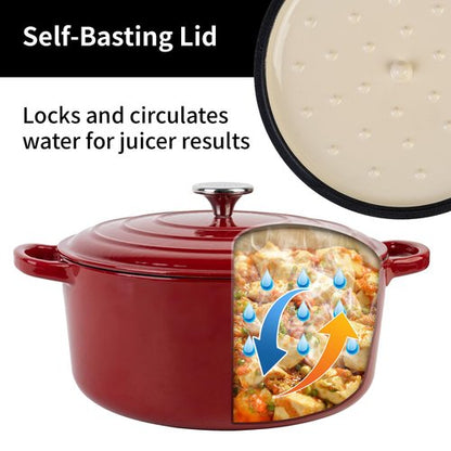 Enameled Cast Iron Dutch Oven Pot with Lid, 5.7 Quart Dutch Oven for Bread Baking, Oven Safe up to 500° F, Suitable for Bread Baking, Braising, Roasting, Stews, Red
