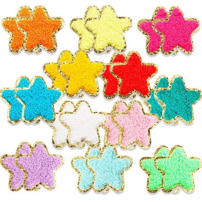 24 Pieces Star Chenille Patches,Cute Iron on Patches for Clothes,Iron on Stars Fabric Embroidered Patches for Women Backpack Hat Jacket Jean Decorative Applique(Star,White)