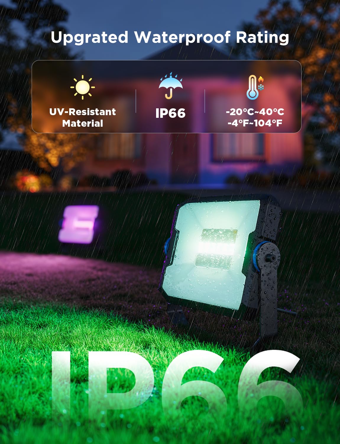 Govee Outdoor Flood Lights 2, RGBIC Warm Cold White LED Lights for Outdoor Decorations, 50 Scene Modes, Landscape Lighting, Upgrated IP66 with App Control, Wired 4 Pack