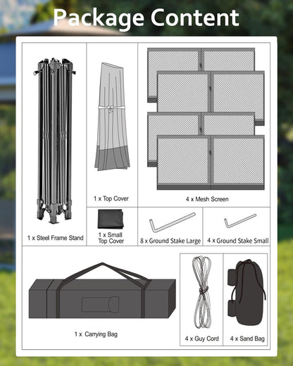 Garveelife Canopy Tent 13x13, Pop Up Gazebo Tent Easy Setup with 4 Sand Bags for Backyard Garden Patio, Mosquito Netting & Height Adjustable - Green