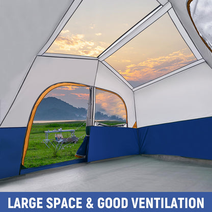 HIKERGARDEN 6 Person Camping Tent - Portable Easy Set Up Family Tent for Camp, Windproof Fabric Cabin Tent Outdoor for Hiking, Backpacking, Traveling (Blue)