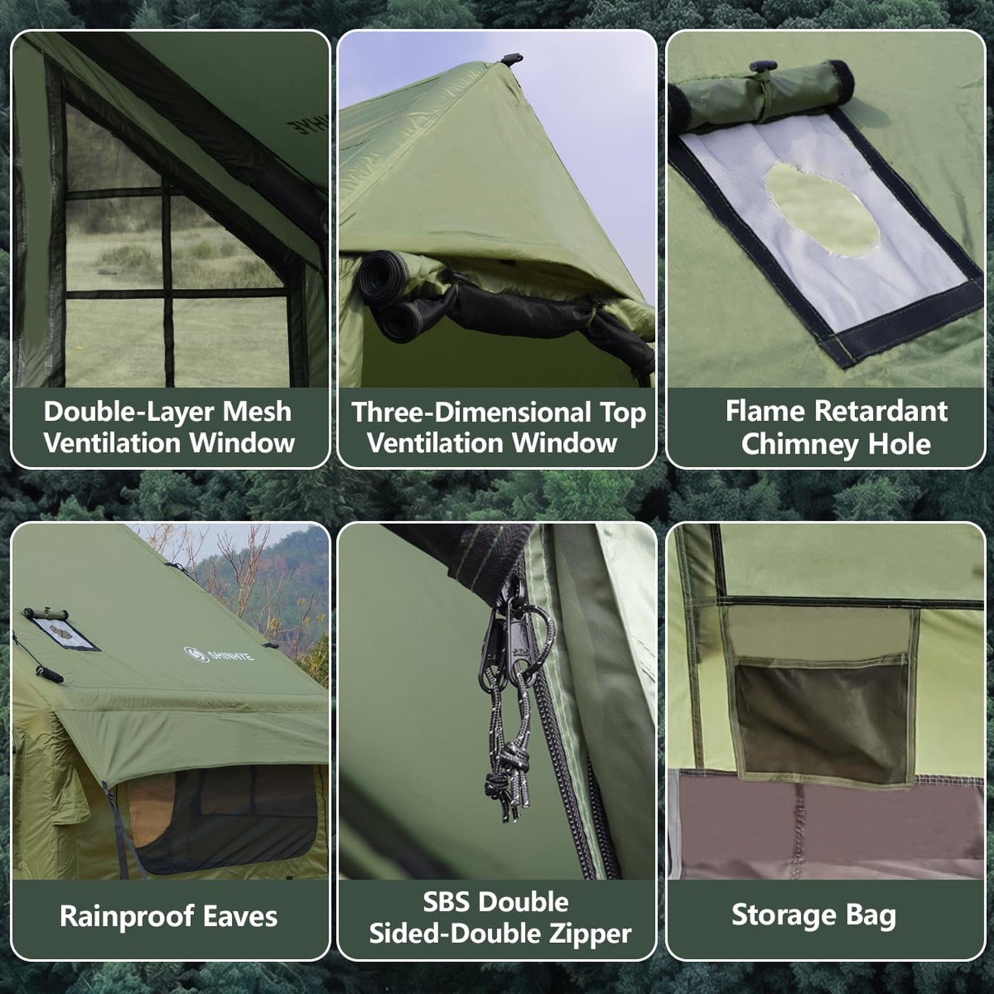 Inflatable Tents for Camping - Blow Up Tent with Stove Jack and Pump, Hot Cabin Tent House Easy Setup 4 Season Waterproof Oxford Glamping Air Tents for Adult 2/3/4 Person