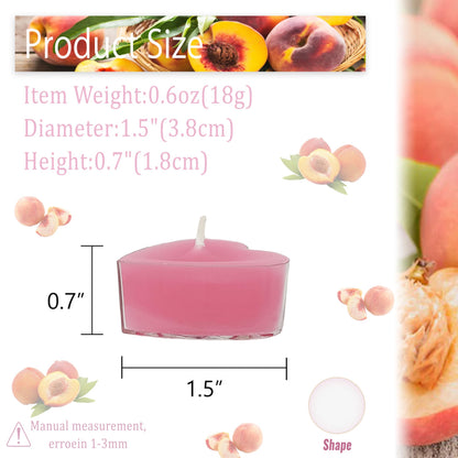 Tea Lights Rose Red Heart Tea Candles Set of 24 – Tealight Candles with Peach Scent, Long Burning Handmade Tealights for Wedding Meditation Home Decor Gift