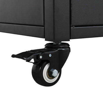 Merax Foldable Outdoor Kitchen Island & BBQ Prep Cart with Stainless Steel Top &Trash Rack & Lockable Wheels & Storage Cabinets – Portable Patio Dining Station for Grilling & Backyard & Camping, Black