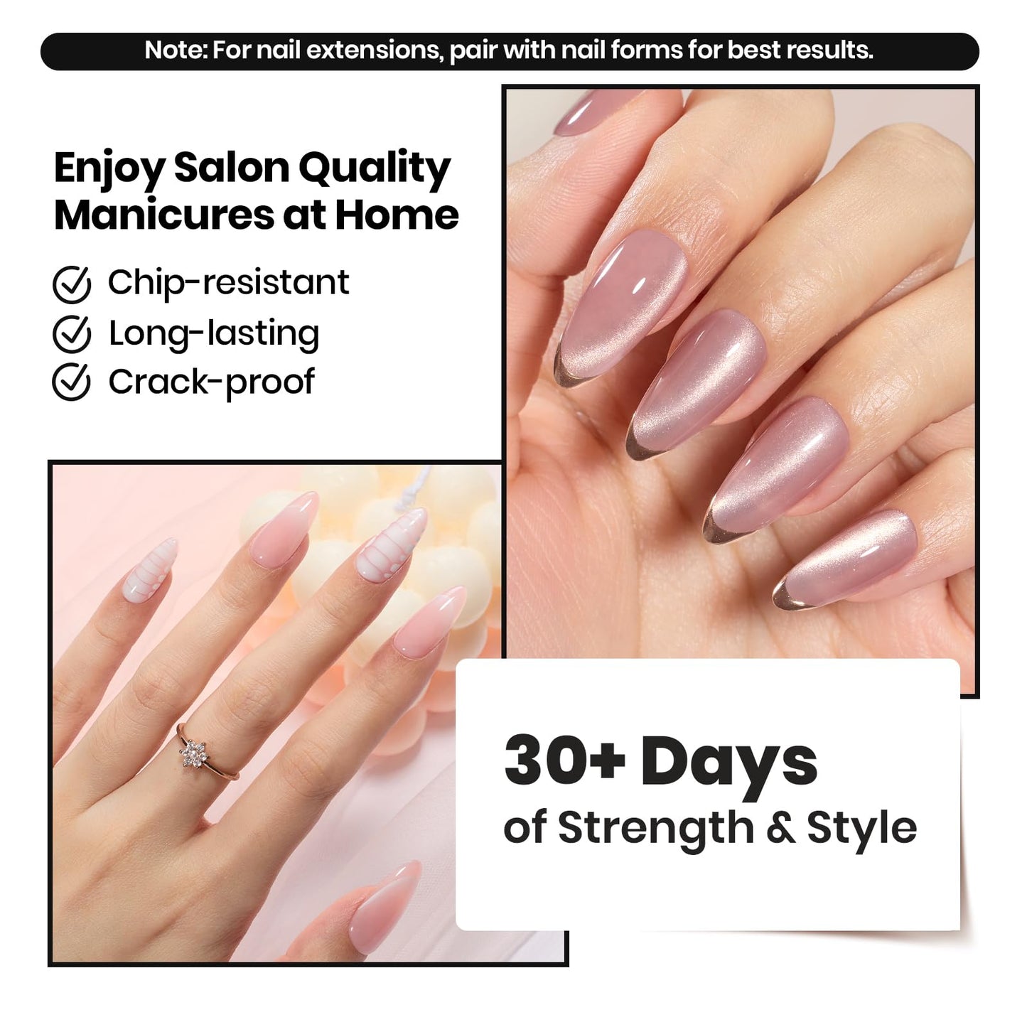 Beetles Builder Gel Set,3 Pcs 8 in 1 Nail Strengthening Apex Building Extension for Beginner DIY Salon at Home,Clear Builder Nail for Nails with Base and Top Coat Gel,UV & LED Lamp Needed