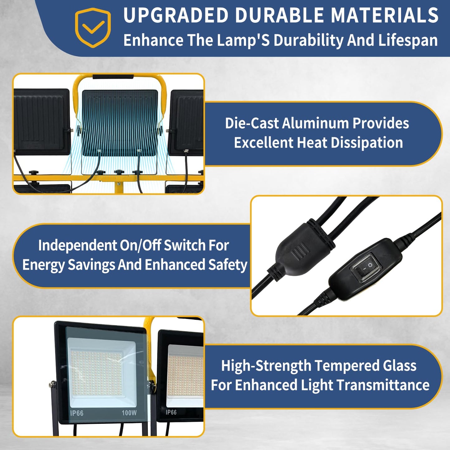 50000LM LED Work Light with Stand, 5-Head Tripod Work Light, IP66 Waterproof Adjustable Telescoping Stand, 3 Modes Portable Light for Construction Site, Garage, Workshop, Job Site, Emergency Lighting