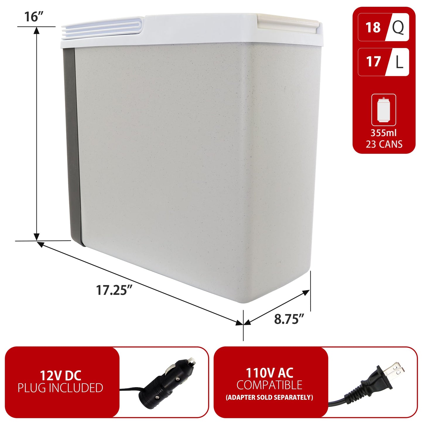 Koolatron Electric Portable Cooler Plug in 12V Car Cooler/Warmer, 18 qt (17 L), No Ice Thermo Electric Portable Fridge for Camping, Travel Road Trips Trucking with 12 Volt DC Power Cord, Gray/White.