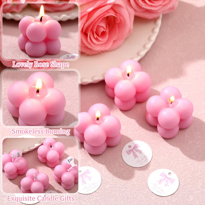 MTLEE 24 Sets Pink Bow Party Favors Small Bubble Candle Baby Shower Favors for Guests Tea Candles Bulk with Stylish Ribbons Cards Gifts Party Decoration(Bright Pink,Bow)