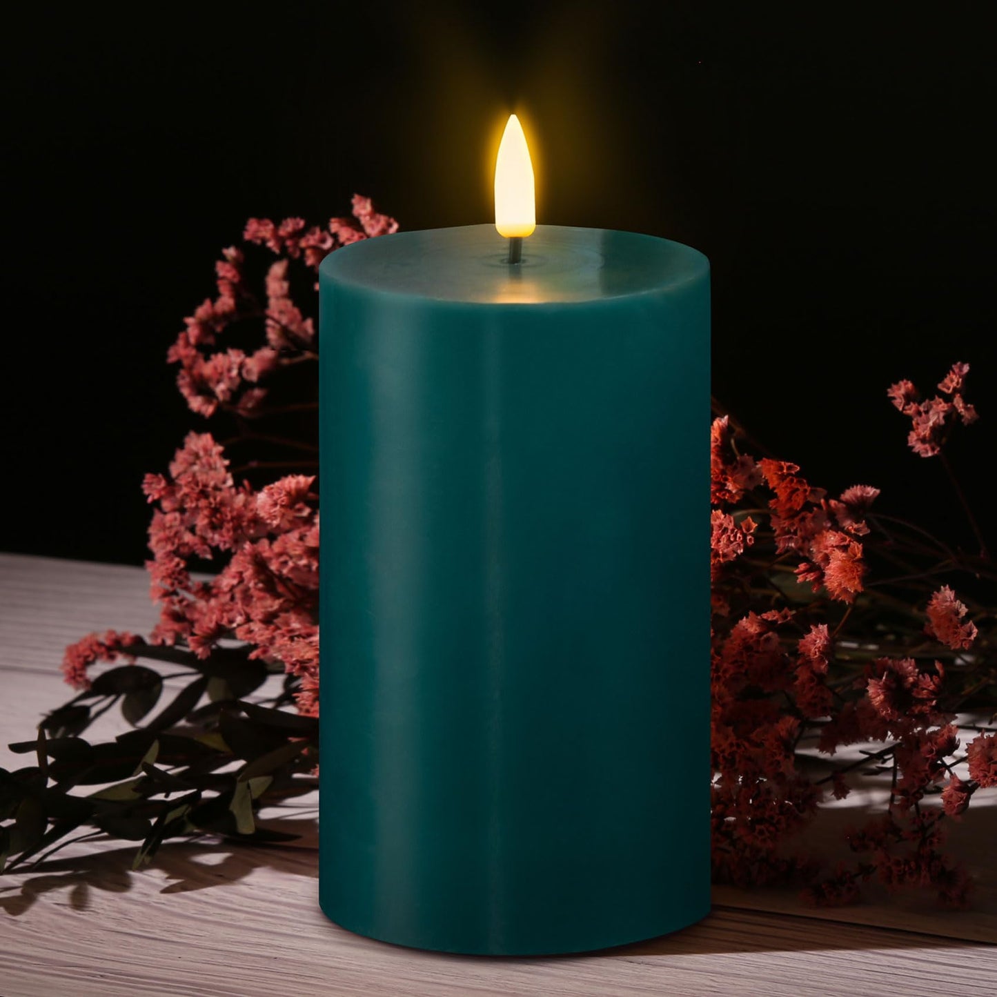 Girimax Green Flameless Pillar Candles with Remote, Flickering Spring LED Wax Candles Battery Operated Set of 3