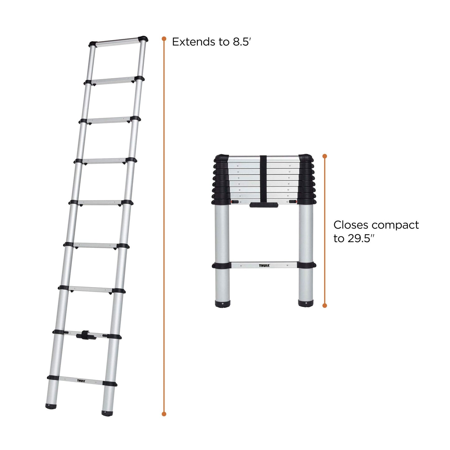 Thule Van Ladder - 9 Steps - 8.5Ft Extension - Telescoping Van Ladder - Easy Close System - EN:131 Compliant
