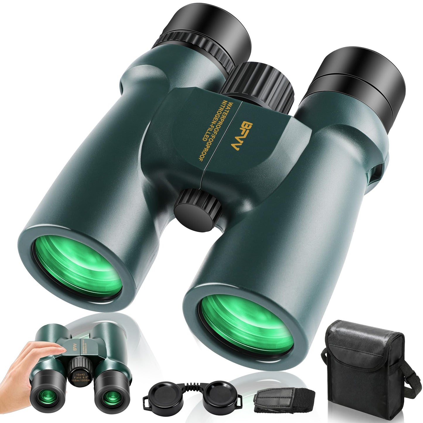 BFVV 10x42 Binoculars for Adults High Powered, IP67 Waterproof Fogproof Compact Binoculars with Low Light Vision for Bird Watching Hunting Hiking Travel Camping Cruise Sports Stargazing Gift for Men