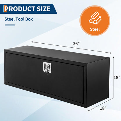 Garvee Black Steel Truck Bed Tool Box, Trailer Tongue Box, Truck Storage Organizer Tool Chest For Truck Bed, RV, Trailer (36 in x 18 in x 18 in-NEW)