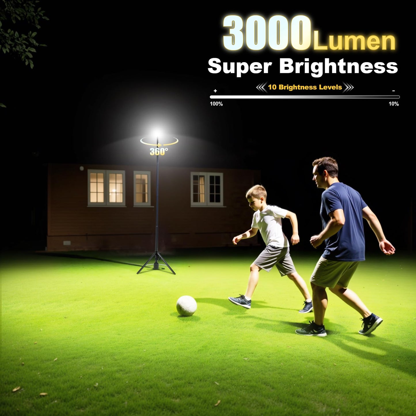 SYLSTAR 360° Rechargeable Work Light with Remote &Telescopic Stand (8.4Ft), 3000LM Ultra Bright, 8000mAh Battery, 3CCT Dimmable, Portable Camping Light for Jobsite Workshop Sports Emergencies(Black)