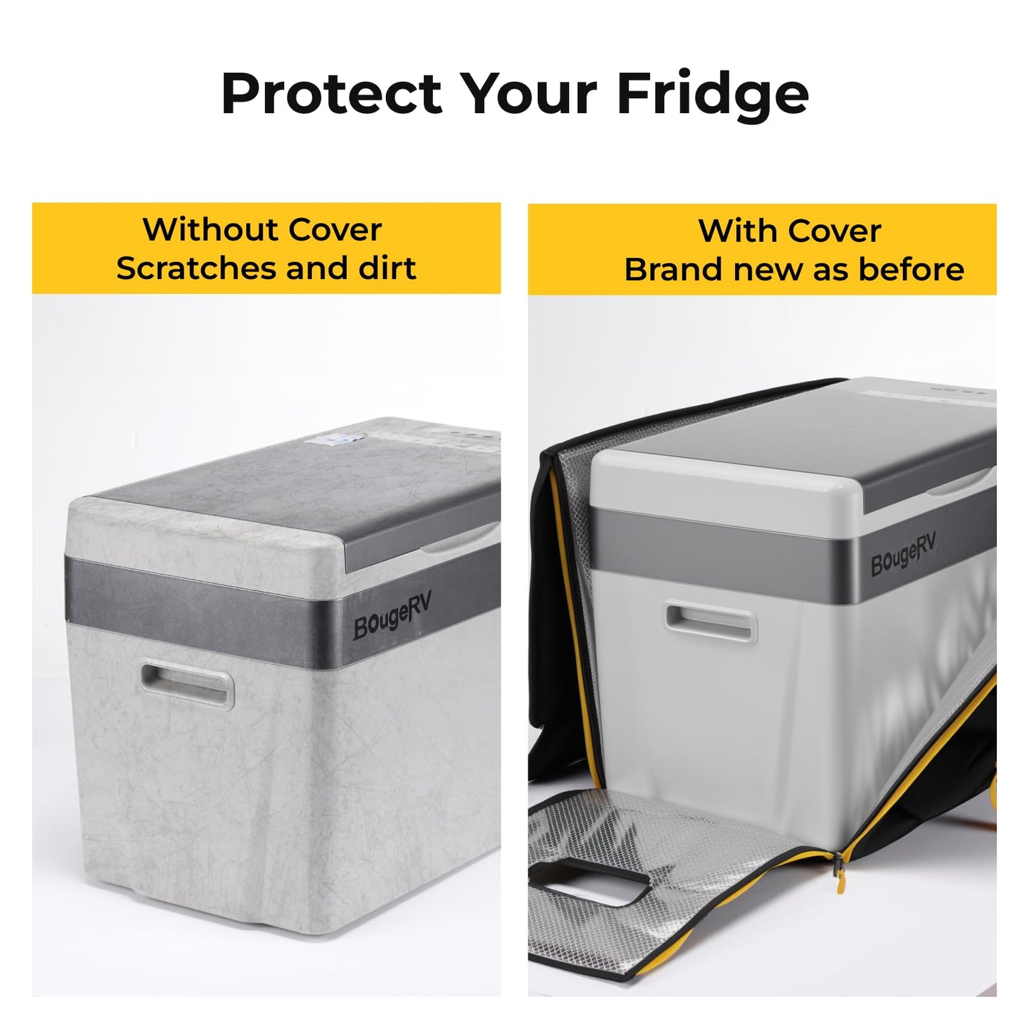 BougeRV 12 Volt Refrigerator With Cover 12V Car Fridge 30 Quart Portable Freezer Compressor Cooler Compressor Freezer, 12/24V DC 110~240V AC, -8℉~50℉ for Truck RV SUV