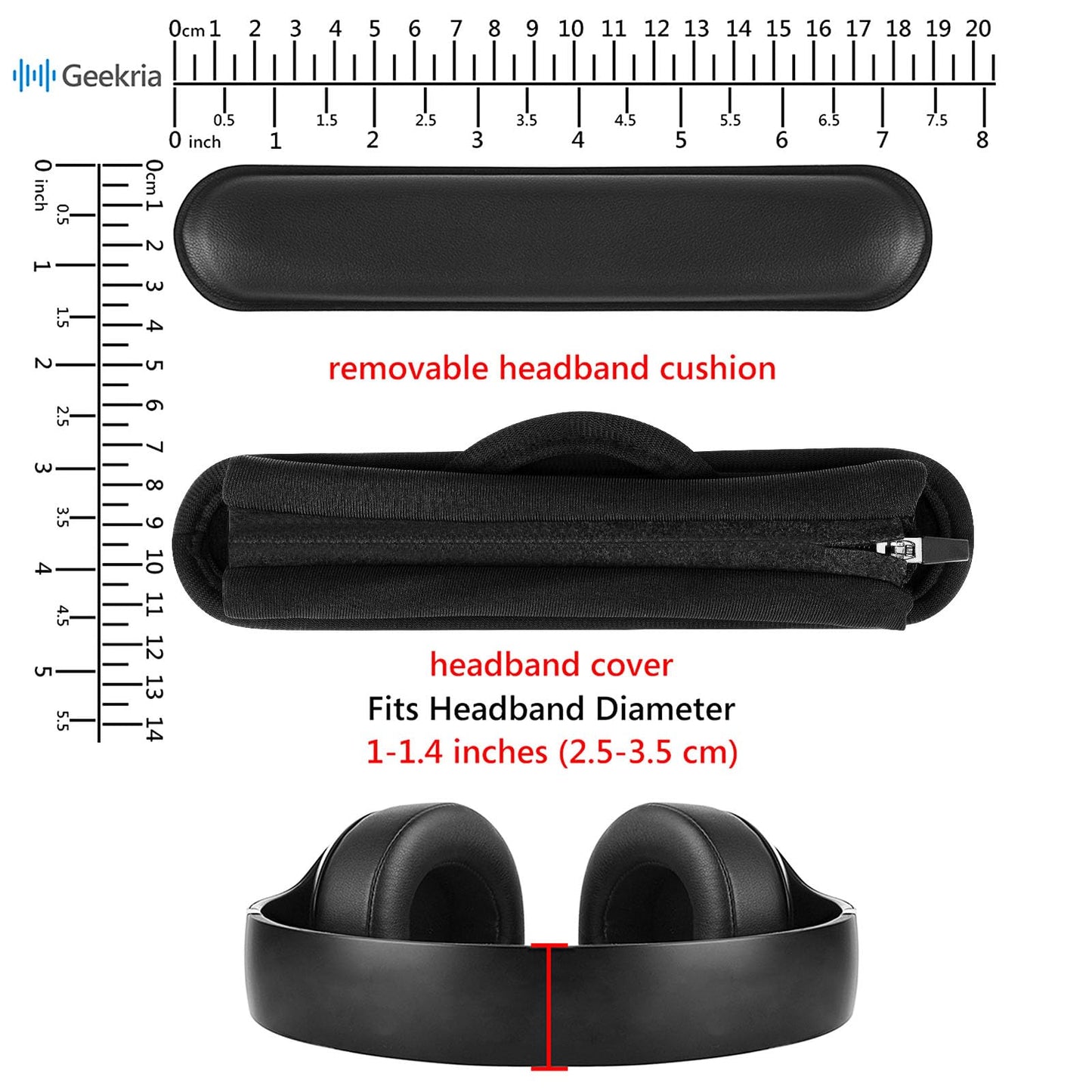 Geekria Medium Cooling-Gel Hook and Loop Headband Cover + Pad Set Protector No Tool Needed Compatible with HyperX, Turtle Beach, Razer, SteelSeries, Logitech, Corsair Headphones