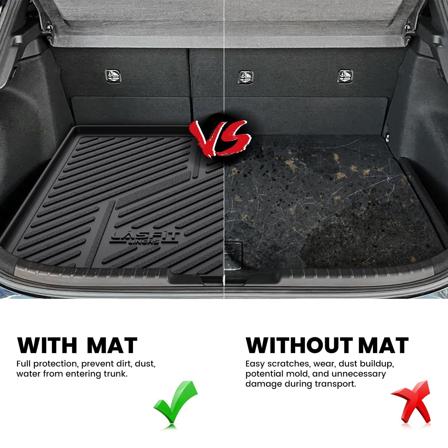 LASFIT Cargo Trunk Mat for 2019-2026 Toyota Corolla Hatchback & 2023-2026 GR Corolla, All Weather TPE Custom Fit Trunk Mat Trunk Liner Trunk Tray Cargo Liner Cargo Tray, Black