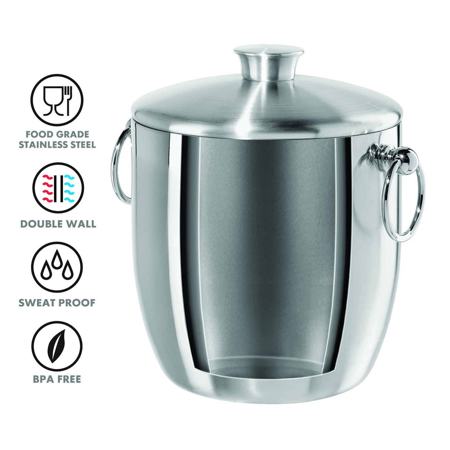OGGI Double Wall Stainless Steel Ice Bucket - Insulated Ice Bucket with Elegant Steel Lid, Classic Handles Tongs - Great for Home Bar, Chilling Beer, Champagne and Wine - 3 qt (Pack of 3)