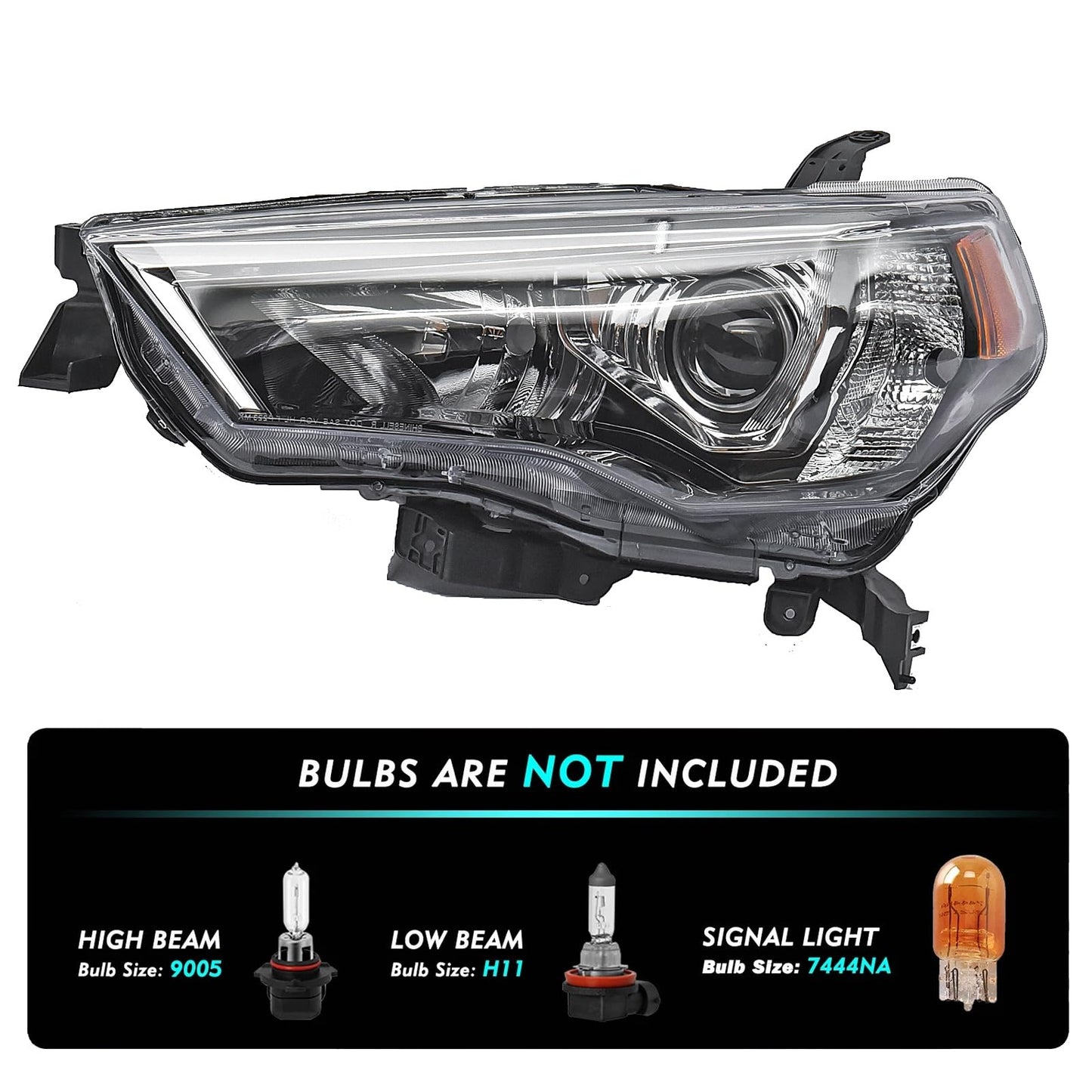 Headlight Compatible with 2014-2020 Toyota 4Runner,Factory Style Halogen Headlamp Chrome Housing Amber Reflector Replacement Driver Passenger Side TO2518150 TO2519150 8117035571 8113035541