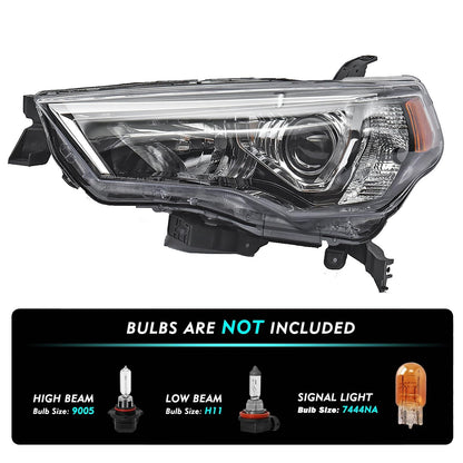 Headlight Compatible with 2014-2020 Toyota 4Runner,Factory Style Halogen Headlamp Chrome Housing Amber Reflector Replacement Driver Passenger Side TO2518150 TO2519150 8117035571 8113035541