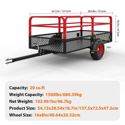 Garvee Tow Behind Dump Trailer for ATV UTV, 1500 lbs 20 Cubic Feet Heavy Duty Yard Garden Trailer Dump Cart Pull Behind with Removable Sides & All Terrain Tires, Fits Lawn Mower, Tractor, Garden